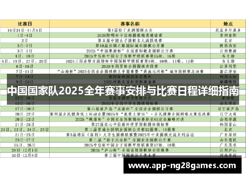 中国国家队2025全年赛事安排与比赛日程详细指南